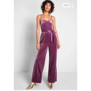 ModCloth purple velvet jumpsuit seventies wide leg